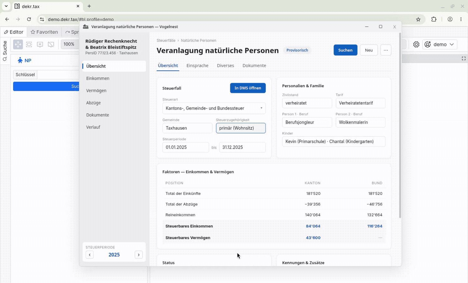 Absprung von dekr.tax sowie über Fach- und DMS-Anfragen von aussen.